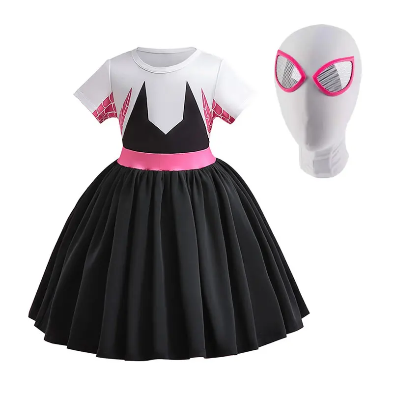 Halloween Cosplay Costume For Girl Dress Christmas Kid Cartoon Print Party Tunic+Headgear 2pc Set Child Frock Clothes