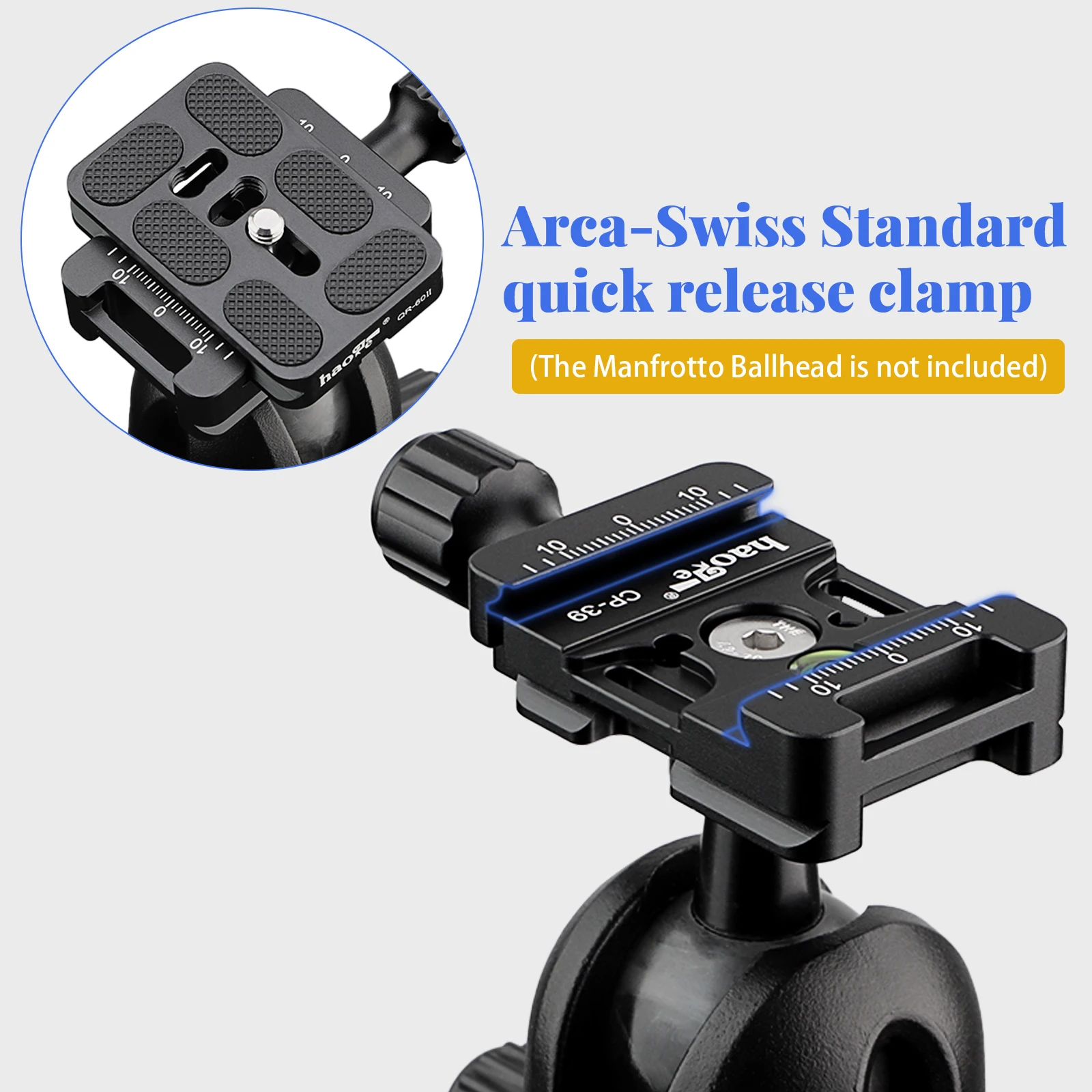 Haoge 39mm Quick Release Clamp with Strap Slot for RRS Sunwayfoto Kirk Benro Arca head