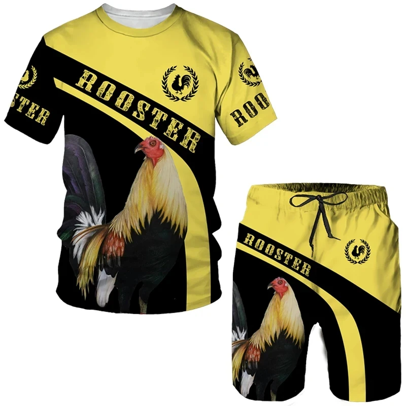 Rooster Hunt Summer Men 3D Printed Men\'S Suit T-Shirt + Shorts Tracksuit Rooster Animal Short Sleeve 2 Oversized Suit T Shirts