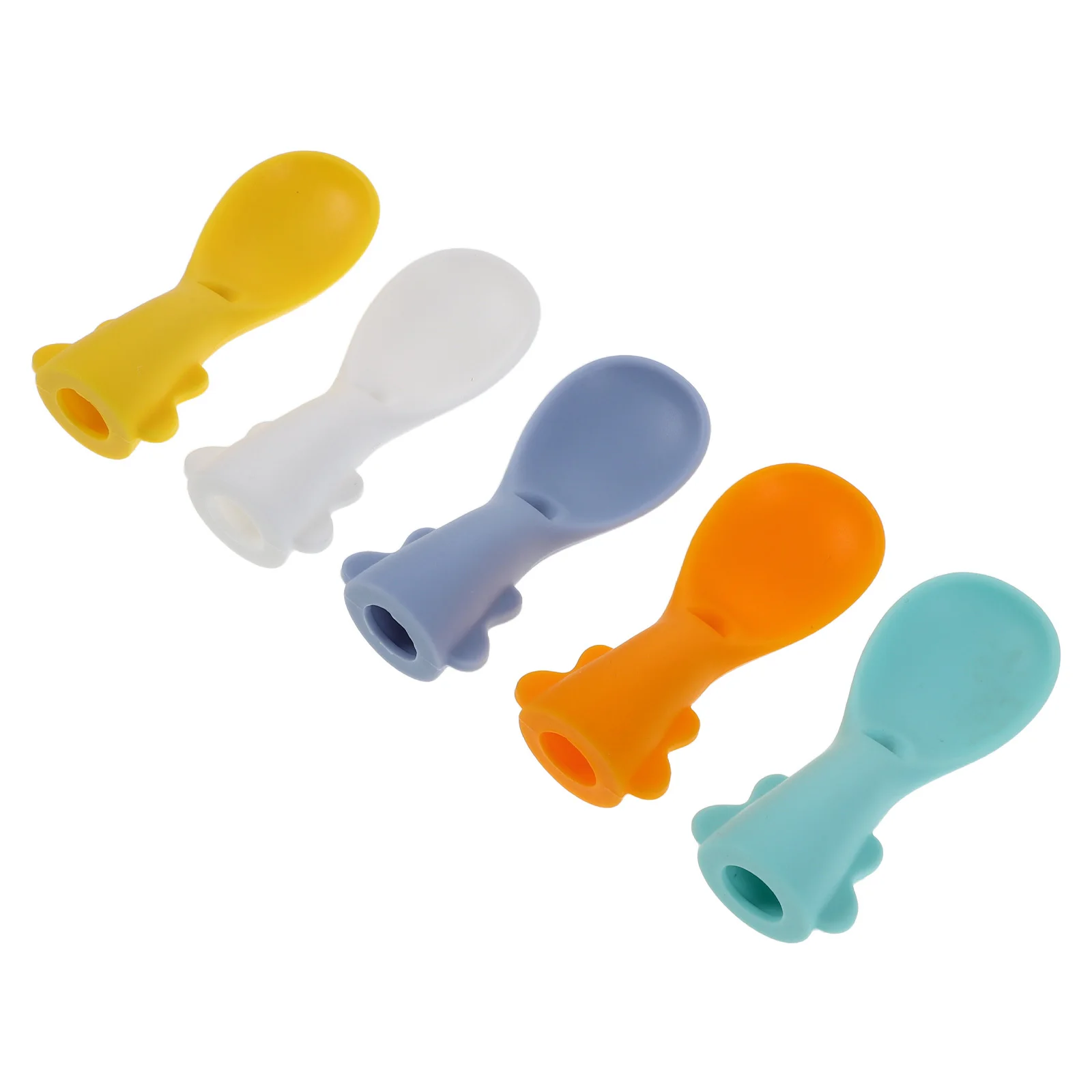 

5pcs Baby Silicone Spoon Set Soft Spoons For Food Pouches One Hand Feeding Easy Clean Dishwasher Safe Puree Fruit
