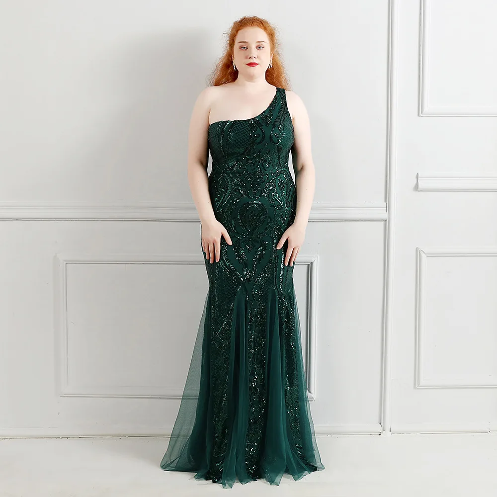 Plus Size Designer Mermaid Prom Dress Glitter Sequins One Shoulder Formal Robe De Mariée Red Carpet Pageant Party Evening Gown