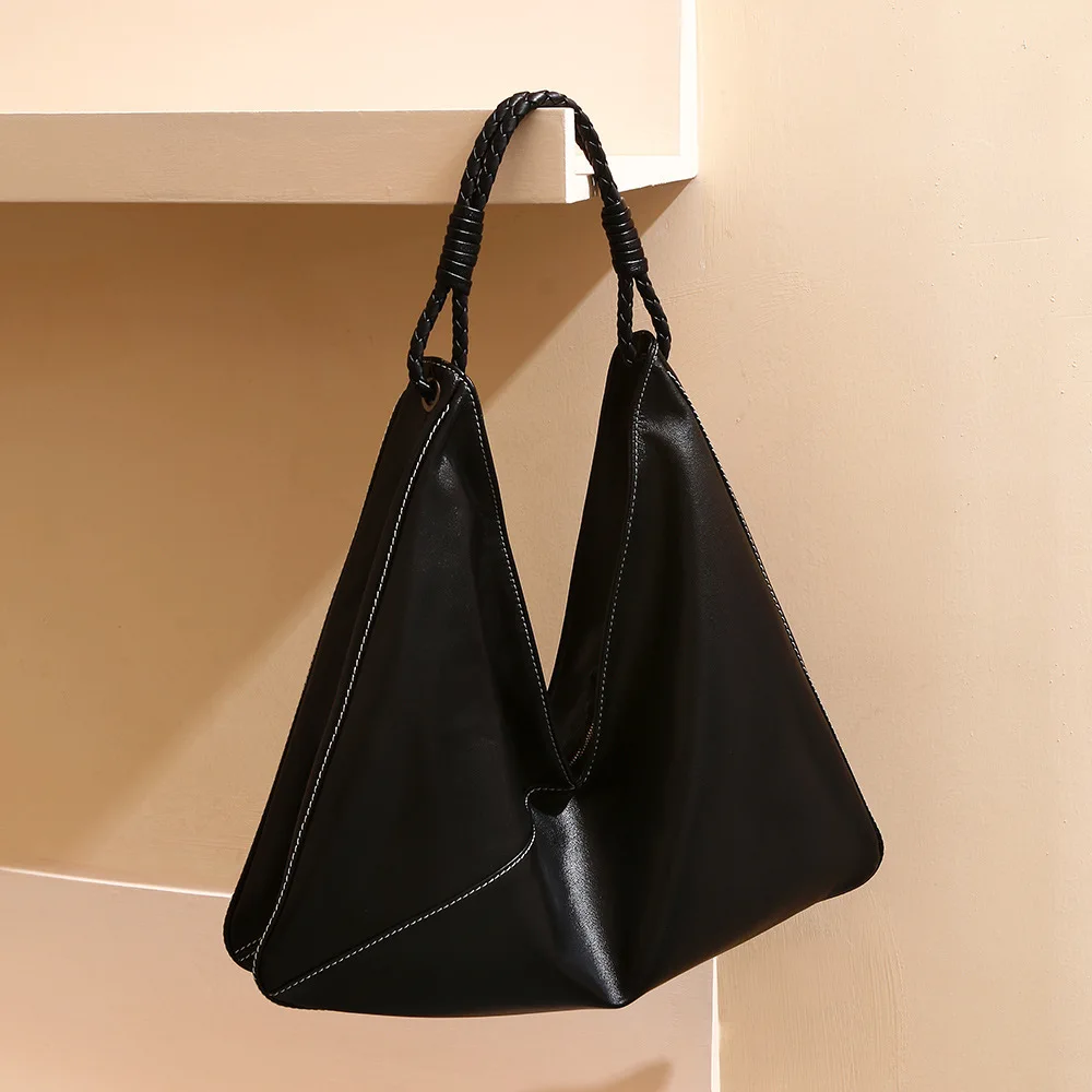 Korean Niche Top Layer Cowhide Tote Simple High-end Commuting Armpit Genuine Leather Women Bag Hand-held Shoulder Ladies Handbag