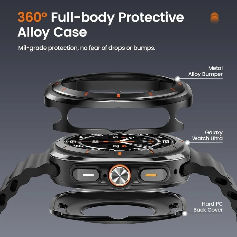 Metallgehäuse + gehärtete Glasfolie für Samsung Galaxy Watch Ultra 2025 47 mm, harte Schutzhülle für Galaxy Watch Ultra-Zubehör