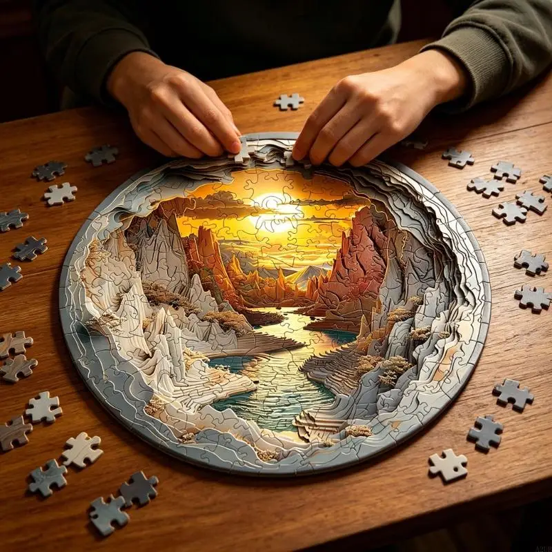 3D Wooden Cave Puzzle For Adults Unique Handmade Art Craft With Intricate Design And Natural Texture Artistic Home Decor A2UB