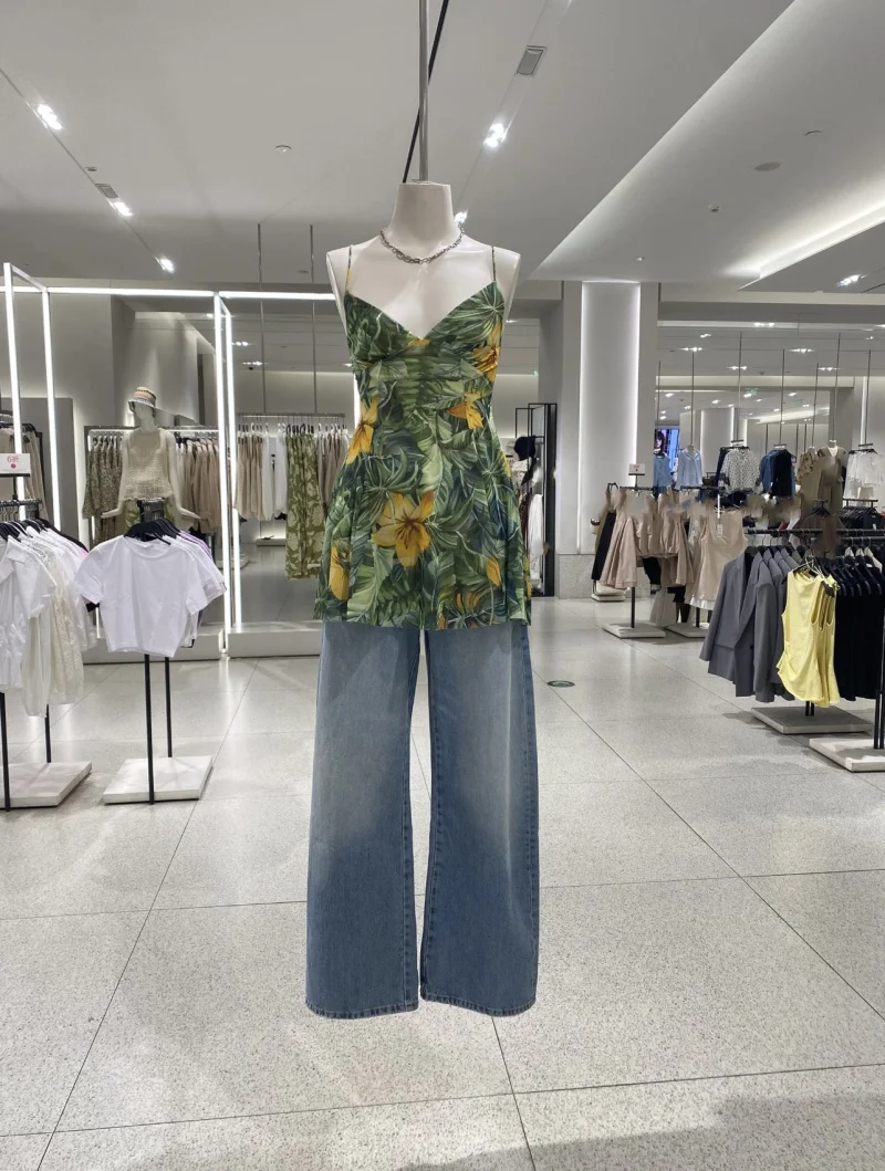 ETJ 2025 مجموعة الصيف الجديدة المرأة عطلة نمط مطبوعة شبكة حريرية مثير الخامس الرقبة الرسن فستان قصير فستان فتاة ساخنة