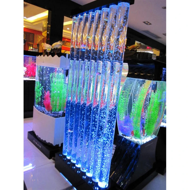 Customized water curtain wall, flowing, cylindrical bubble water curtain, acrylic dynamic screen partition, entrance fish tank