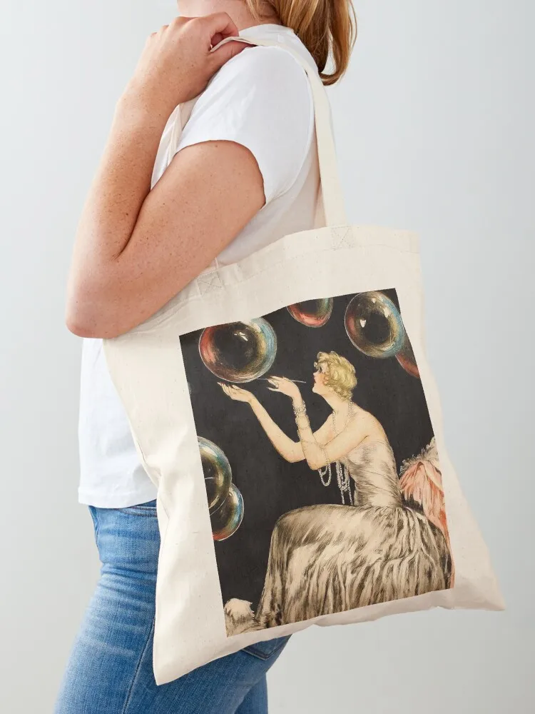 Enchanting Whimsical French Art Deco Woman Fashion illustration Tote Bag hand bags woman shopping bag Canvas Tote Bag