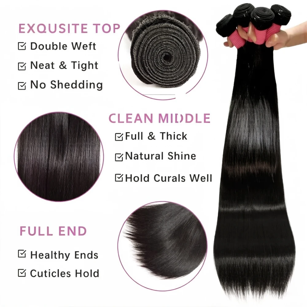 32 36 Inch Straight Weave Human Hair Bundles Raw Hair Bundles 100% Human Hair Natural Brazilian Human Hair 3 4 Bundles