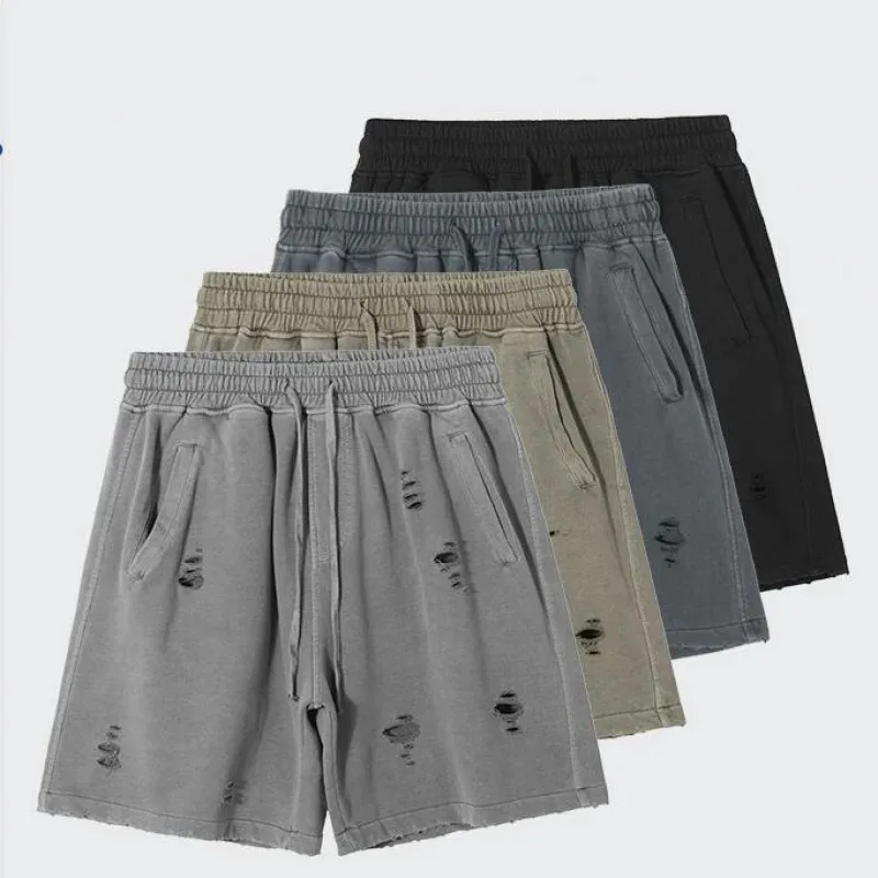 

HELLOMARCEL premium quality EU US size luxury high street style distressed washing straight leg sweat shorts