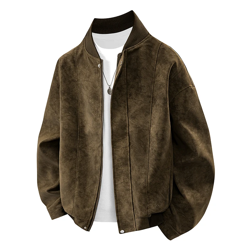 

Trendy Casaul Jacket Men's PU Leather Jacket, Men's Baseball Collar Casual Motorcycle Coats