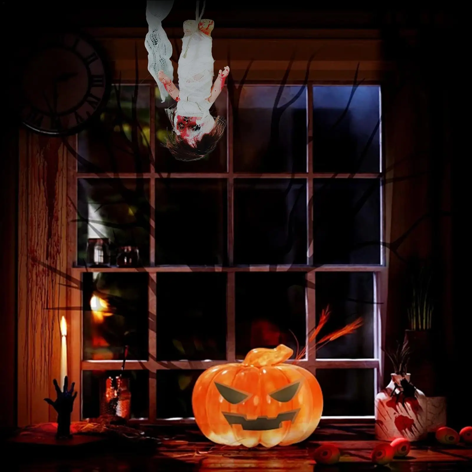 Gruselige Puppe, gruselige Puppe, Halloween-Ornamente für Baum, Halloween-Dekorationen, Heimdekoration für Innen, Schlafzimmer, Wohnzimmer, Party, Hof