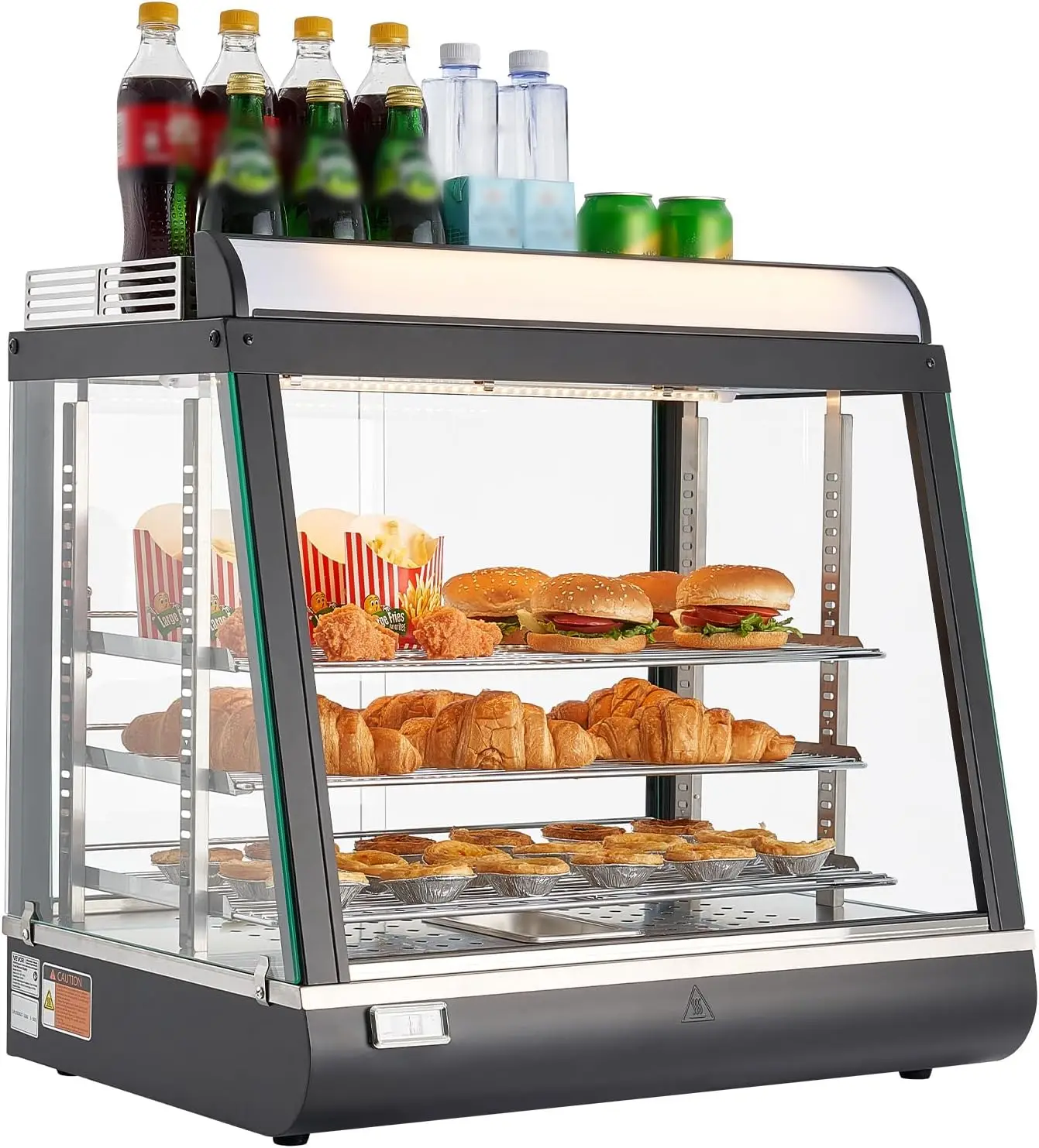 

3-Tier Commercial Food Warmer Display, 1200W Food Display Warmer with LED Light, Top Storage and Adjustable Shelves, 86℉~185℉ St