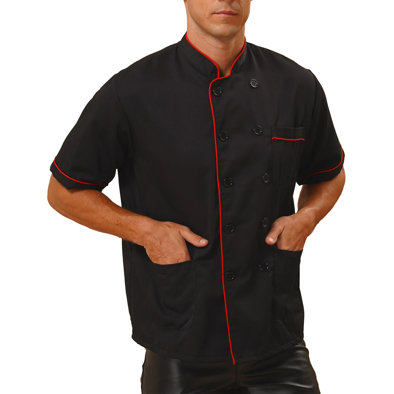 Heren Chef-Shirt Werk Uniform Unisex Dames Jas Jasje Restaurant Keuken Bakkerij Kraag Kooktops Met Zak