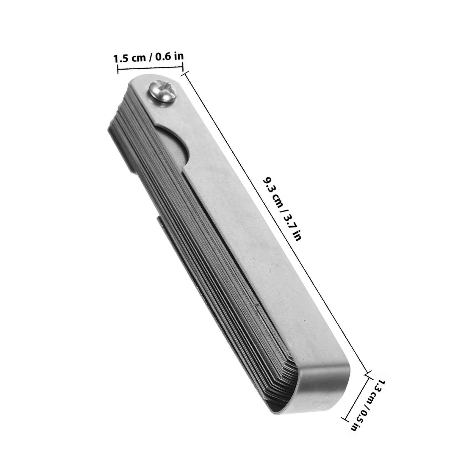 Imagen 6: 1 Juego de medidor de espesor de acero inoxidable, herramienta de medición de espacio de válvula Imperial métrica de doble marca para motor de guitarra