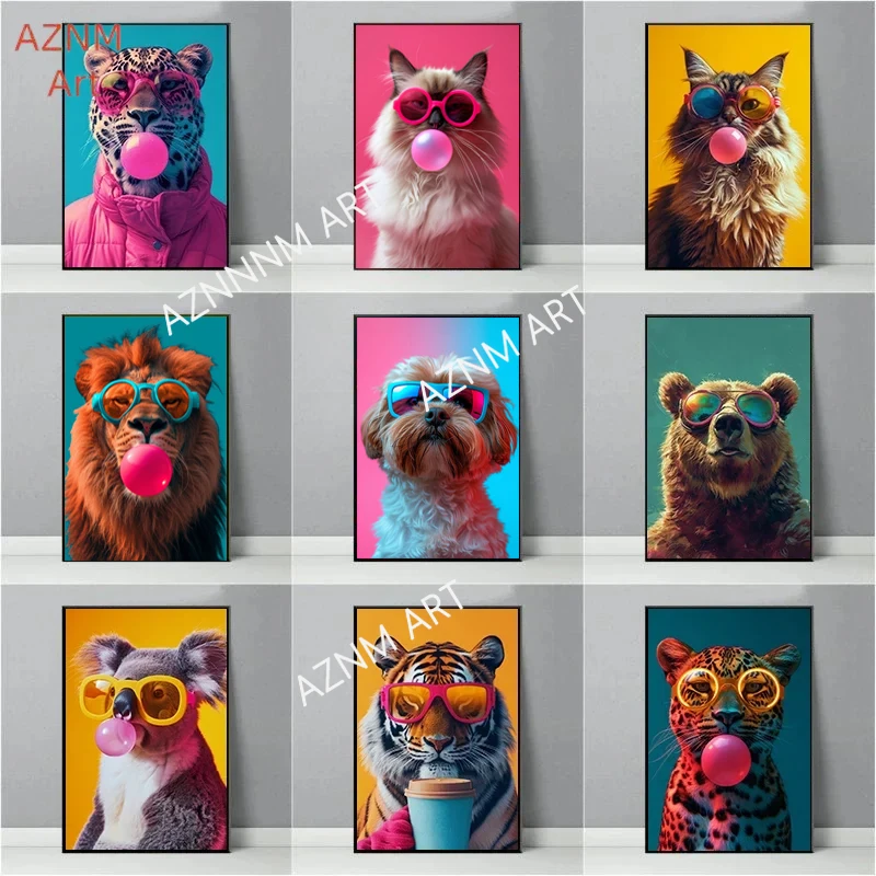 Tiere mit Sonnenbrille, Kunstposter, coole Katze, Tiger, Löwe, Giraffe, Kaninchen, Wandkunst, Bild, Leinwanddruck, Malerei, Heimdekoration