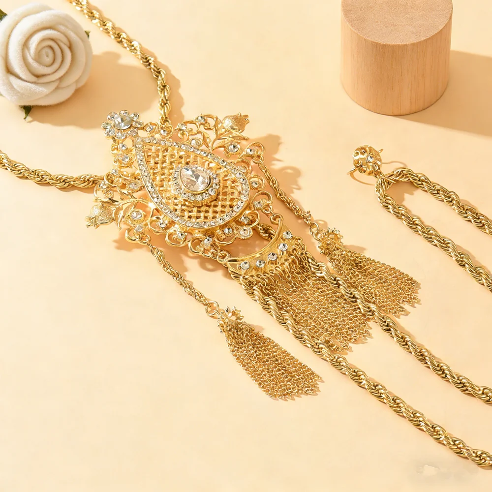 Luxurious Intricate Hollow Carved Inlaid Necklace, Gold Vintage Palace-Style Bridal Wedding Styling Essential Jewelry image 3