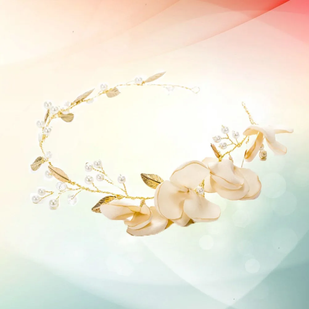 

Тканевая повязка на голову с цветами и жемчугом, золотые листья, свадебные аксессуары для волос, элегантный легкий головной убор для невест