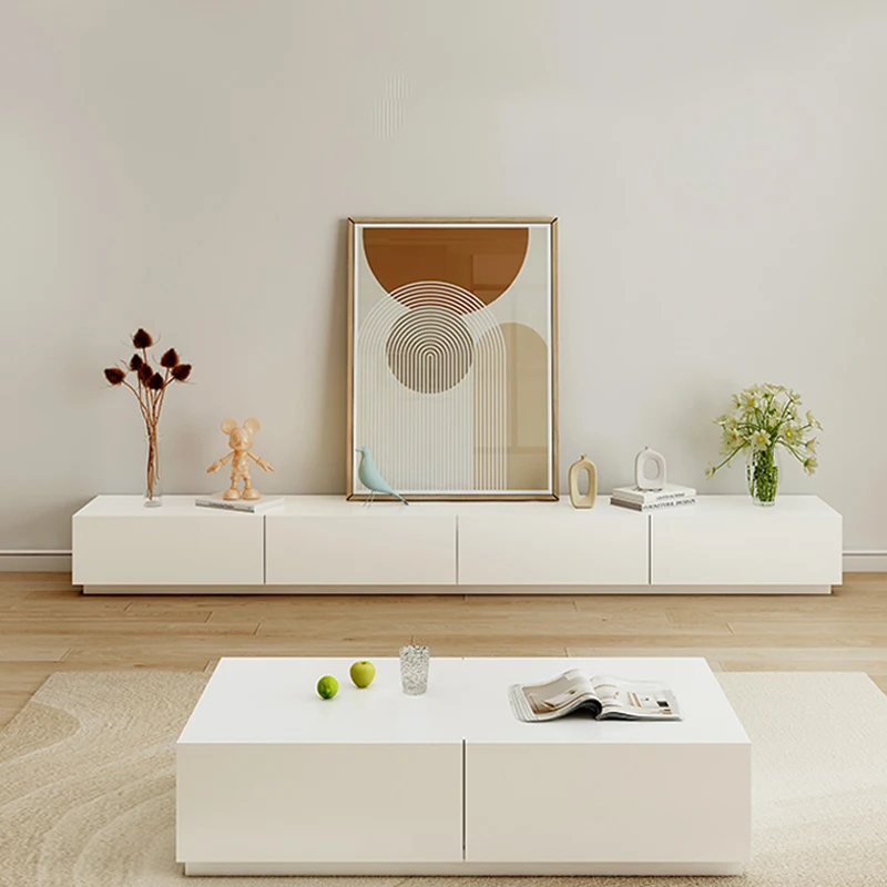 

Solid Wood Deck TV Cabinet Modern Extremely Narrow Nordic Minimalism Floor Cabinet Cream Style