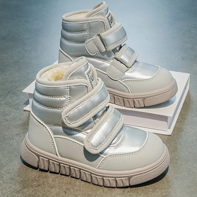 

Детская теплая обувь на толстом меху, модные детские зимние сапоги с двойным крючком и петлей, новинка зимы 2024, короткие сапоги для мальчиков и девочек, мягкие нескользящие