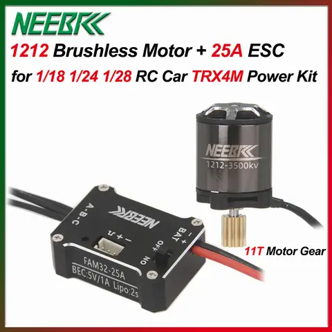 NEEBRC 1212 3500KV Brushless Motor 11T Gear 25A ESC 2S BEC 5V/1A for 1/18/ 1/24 1/28 RC Climbing Drift Mini Car TRX4M Power Kit