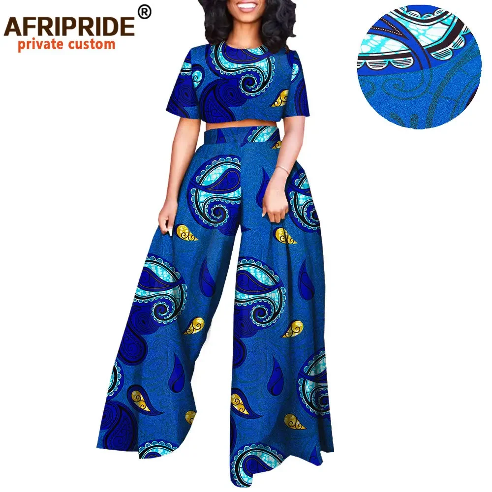 Conjunto africano de 2 piezas para mujer, Tops estampados y pantalones Ankara, ropa Dashiki, chándal, Blusa corta, trajes de cera AFRIPRIDE A 2026001