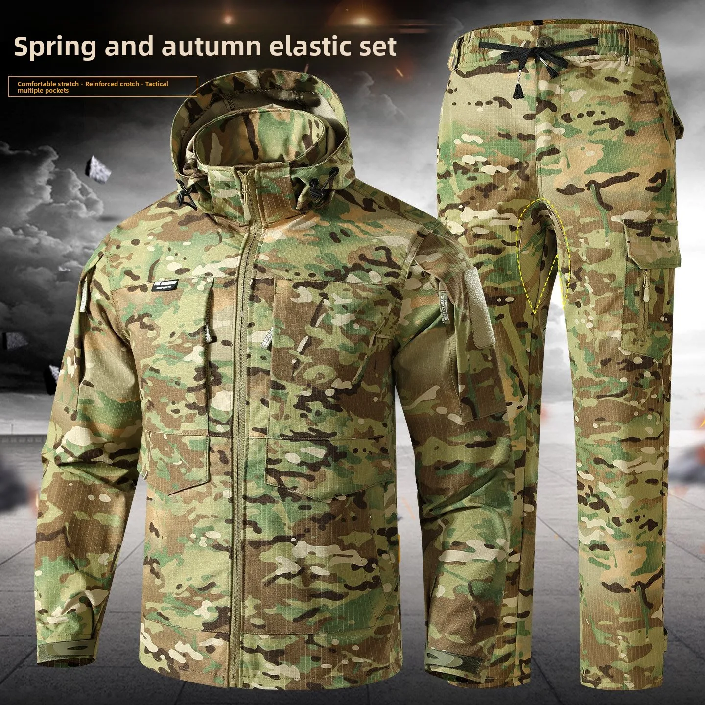 

Tactical Camouflage Workwear Men's Set Worn Resistant Labor Protection Jaet Outdoor Work Clothes Polyester Cotton Blend Zip...