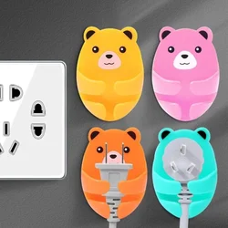 Wall Mounted Storage Hooks Kitchen Gadgets Home Decoration Hook Bear Shaped Plug Holder No Bump Power Socket Bathroom Organizer