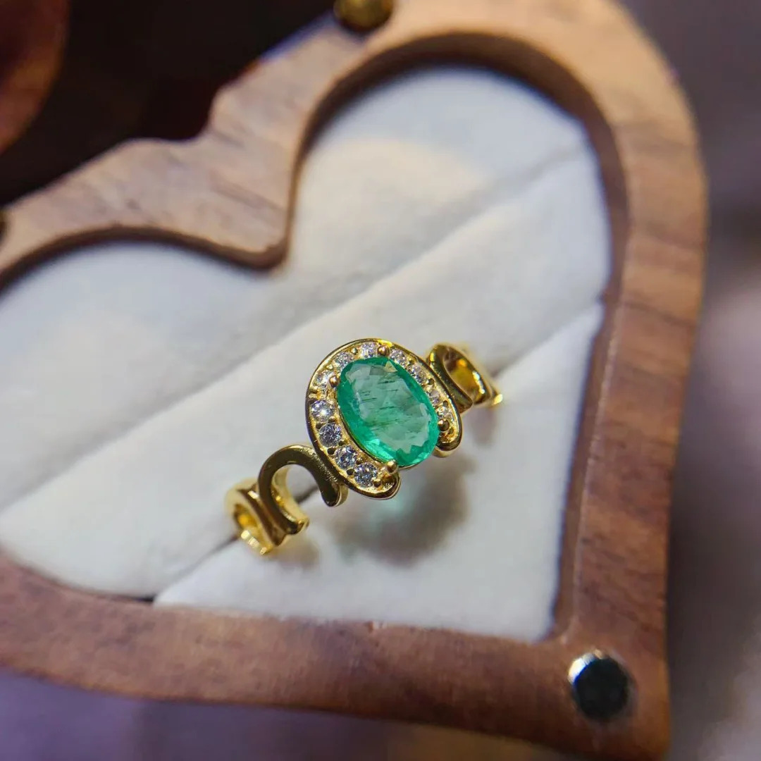 Designer Design Natural Emerald Ring 5*7mm S925 Sterling Silver Inlay Vivid Green High Clarity Gem Daily Wear Jewelry for Women - view 6