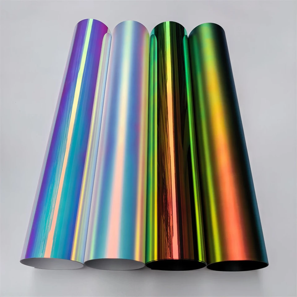 PET Glossy Neon Holographic Chameleon Rainbow Chrome Car Wrap Vinyl, Electroplated Color Change Film for Car & Motorcycle VI-9