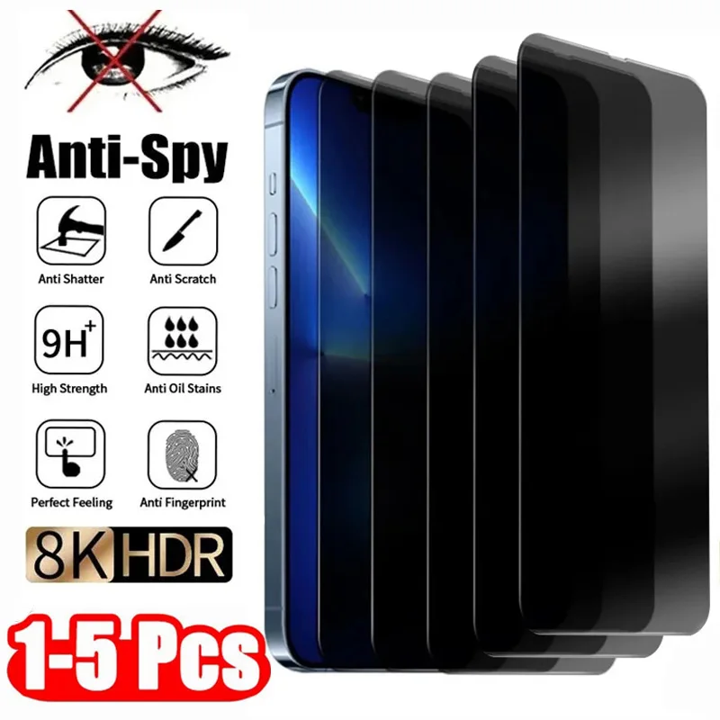 Protector de pantalla de privacidad para iPhone 17/16/15/14Pro Max/13/11/X/XS Max/XR, vidrio templado de cubierta completa antiespía, 1-5 uds.