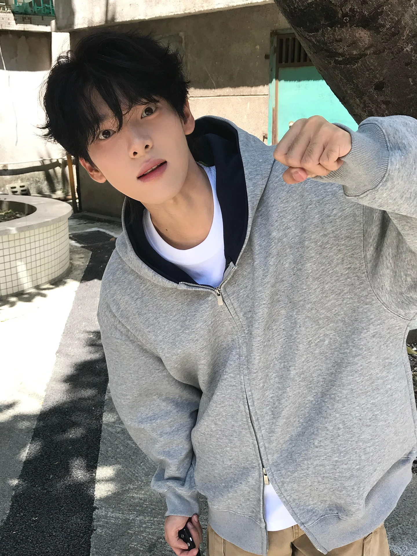 

Men's Air Layer Patchwork Color Hoodie Cardigan Heavyweight Hardwearing Autumnal Feel Comfortable Long Sve Zipper Jaet