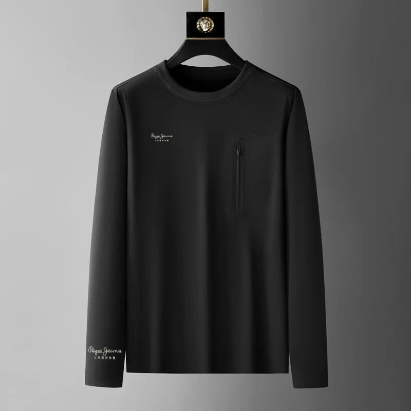 

Spring and Autumn new men's long sleeved casual comfortable round neck T-shirt high-end brand embroidered zipper decorative top