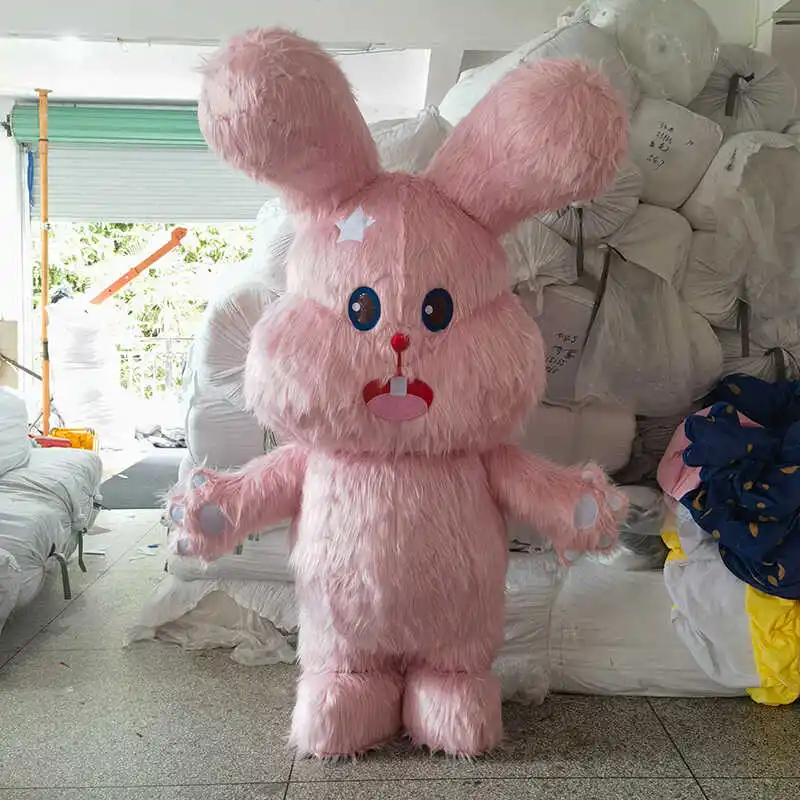 Nadmuchiwany różowy królik pluszowy ludzki noszący maskotki centrum nadmuchiwane rekwizyty duże ozdoby niestandardowa odzież dla lalek z kreskówek bez baterii