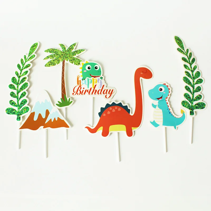 Happy Birthday Cake Ornament Jurassic Cute Dinosaur Jungle Dessert Tower Cupcake Rack Children Boys Birthday Party Decorations