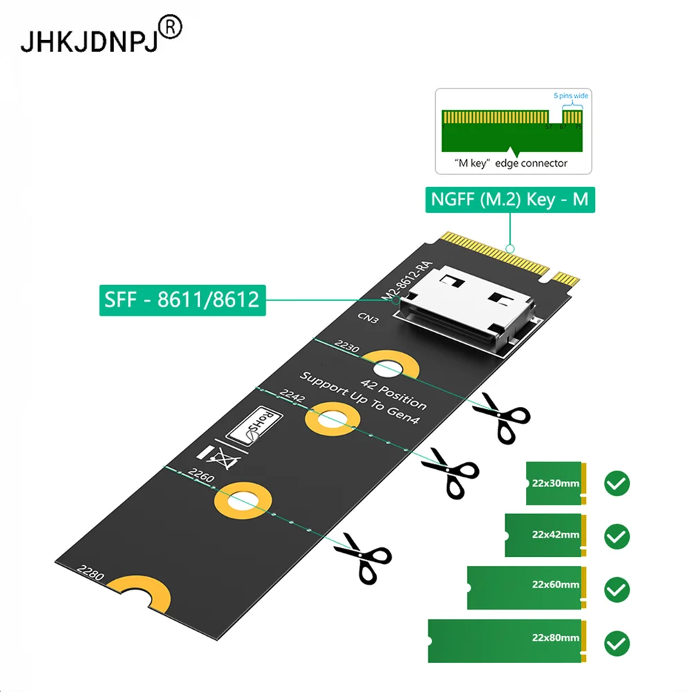 

M.2 nvme key M to SFF-8611/8612 Adapter, NVMe PCI-e 4.0 x4 to SFF-8612 4i Host Adapter