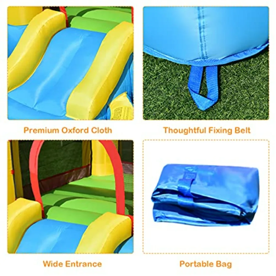 Outdoor backyard inflatable bounce house for kids aged 3-5: PVC material, blue and yellow, includes water slide, jumping area, view 6
