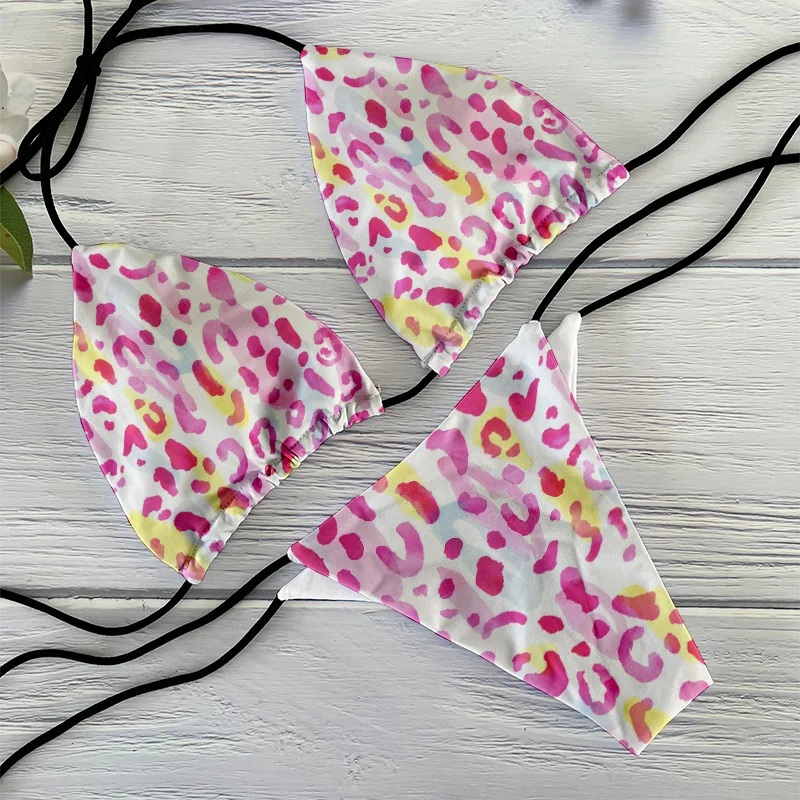 Conjunto de biquíni sexy feminino, maiô estampado, roupa de banho, biquíni de corda, maiô, roupa de festa na praia, verão, novo, 2024