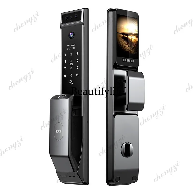 3D facial recognition with cat eye fingerprint password electronic, home wooden door anti-theft, smart