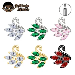ASTM F136 Titanium Swan Flat Piercing Cubic Zirconia Wing Swan Tragus Earrings Ear Lip Helix Studs Tongue Nail Piercing Jeweler