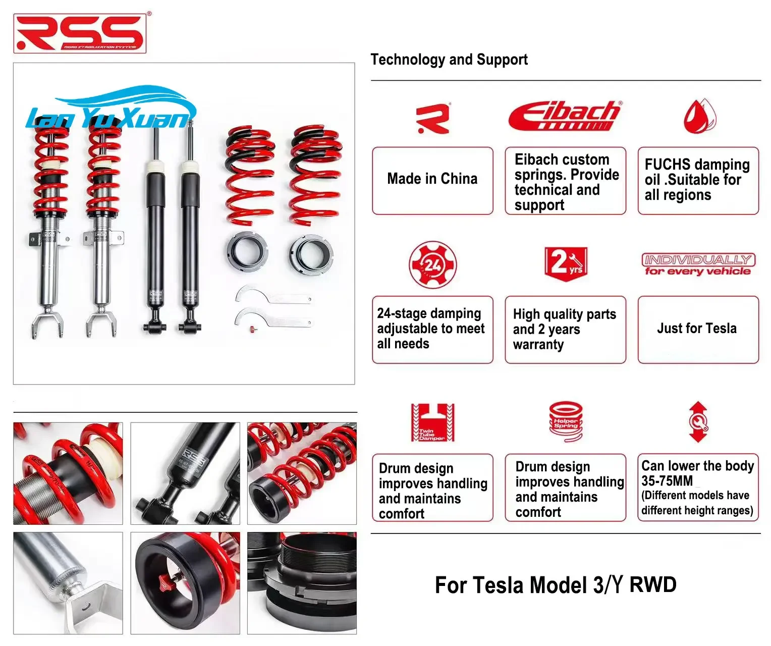 For Tesla Model 3 Model Y Automobile Gas Shock Absorbers