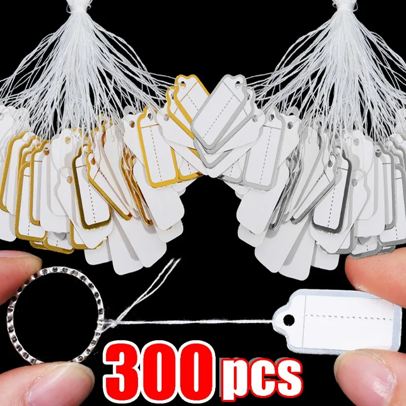 100/300Pcs Jewelry Labels Business Cards Blank Price Tags String Diy Tie String Jewelry Display Label Gold Silver Small Tag Card