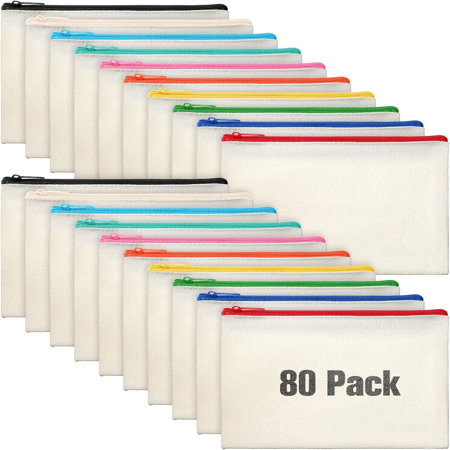 

Набор из 80 холщовых косметичек на молнии, пустые пеналы для карандашей, для рукоделия и хранения косметики, с разноцветными молниями