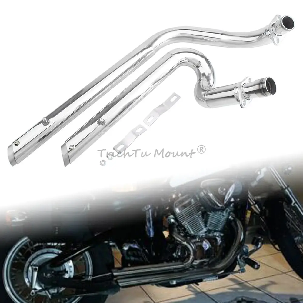 Motorcycle Duals Exhaust Pipe With Muffler Removable Silencer Chrome For Honda Shadow VLX600 VLX400 VT600C VT600CD VT400 1988-08