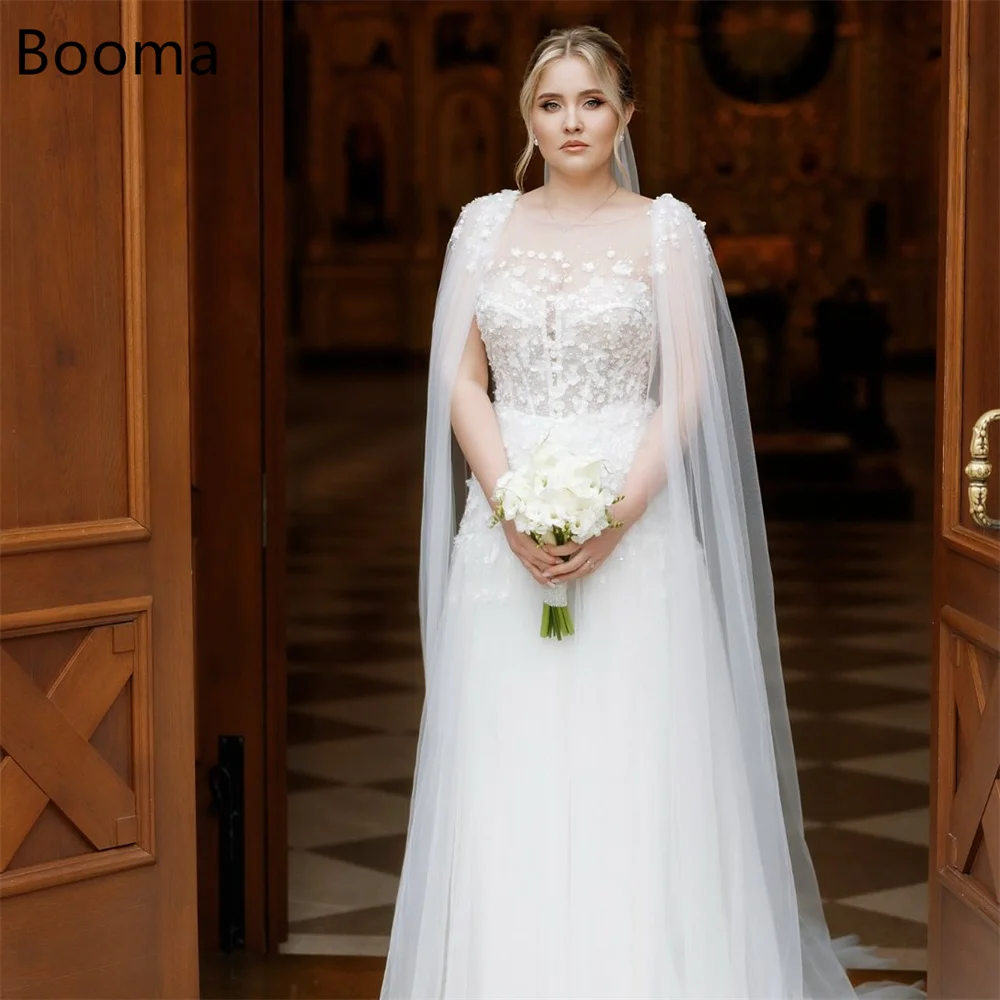 

Booma Mermaid O-Neck Lace Tulle Elegant Wedding Dresses Flowers Sleeveless Elegant Brides Gown Custom Made 2025
