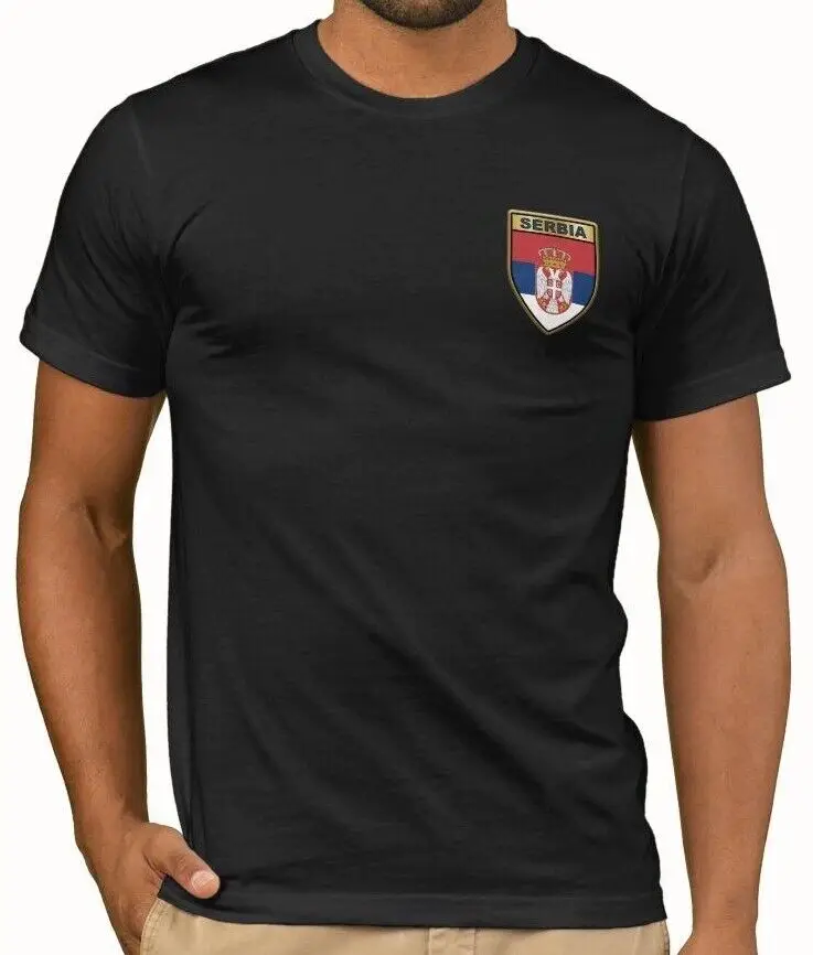 

Serbia Flag Chest Mark Printed T-Shirt 100% Cotton O-Neck Summer Short Sleeve Casual Mens T-shirt Size S-3XL