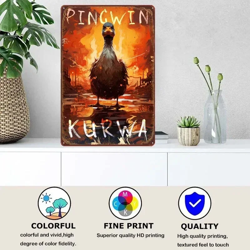 Kurwa Pingwin Vintage Home Decor Items Retro Vintage Metal Signs For Office Coffee Bar Wall Art Decoration Art of Murals Poster