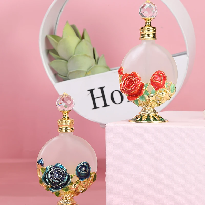 30ml Rose Flower Metal Perfume Bottle Essential Oil Refillable Frosted Attar Bottles Factory Outlet#30205
