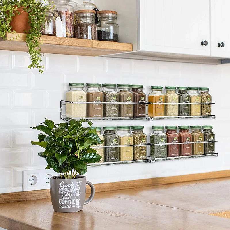 Condiment Seasoning Hanging Shelf Kitchen Stainless Steel Wall Mounted Spice Jar Rack Organizer for Cabinet Door