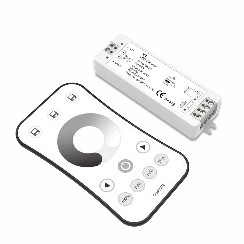 

Skydancs DC5-36V 2.4G CV RF Wireless LED Touch Remote Control Dimmer Controller V1 R6 1CH 8A for Single Color LED Strip