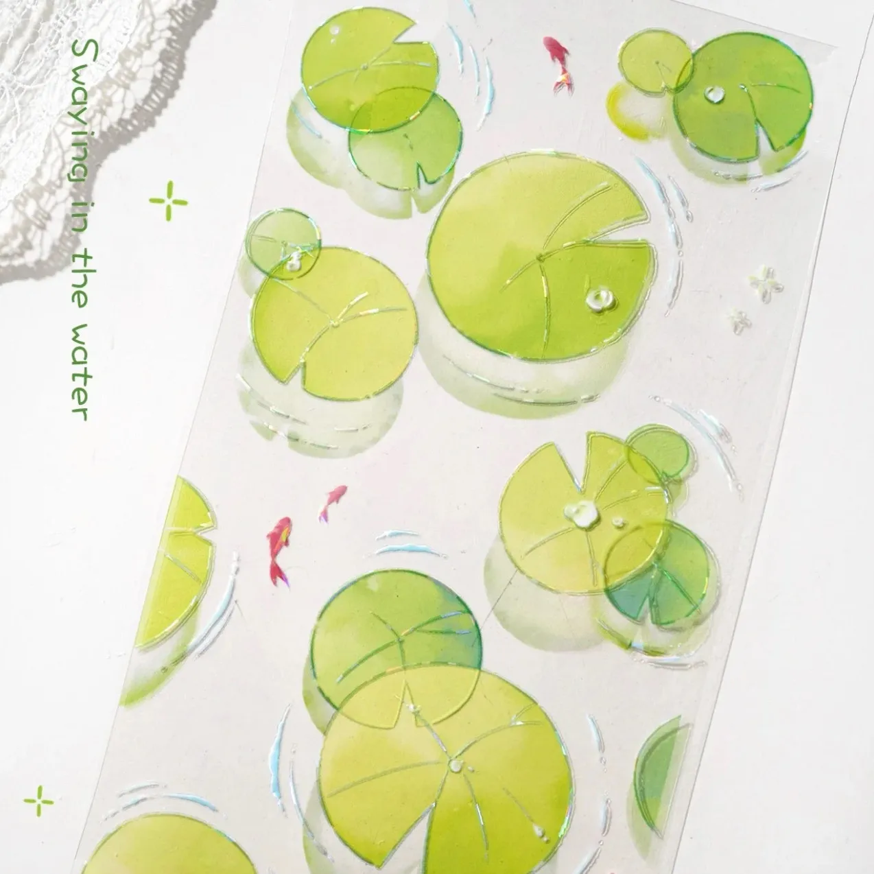Water Lily Plant Flower Large Background PET Translucent Journal Collage Tape Decal Sticker DIY Scrapbooking